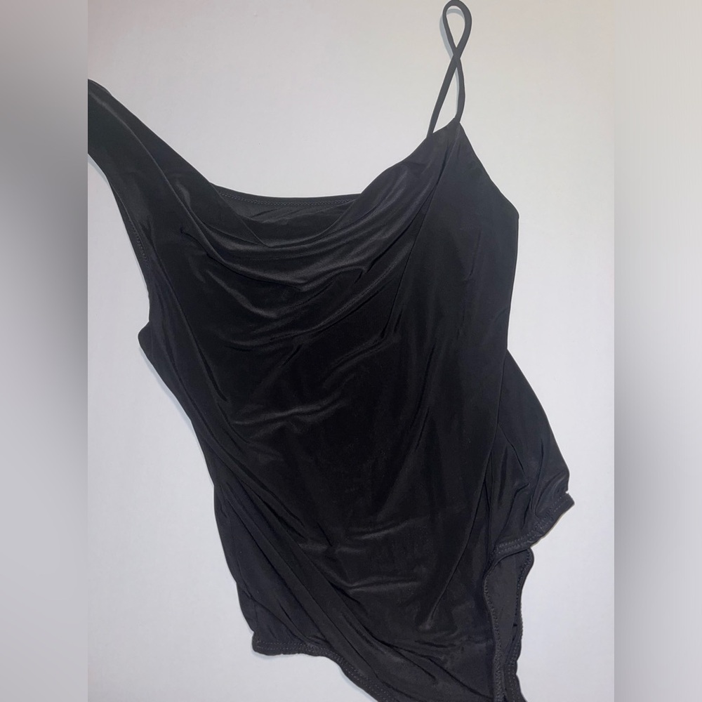 Black One Shoulder Drape Neck Tank Club Top Size Small